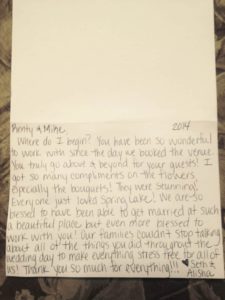 thank you letter from vintage wedding client
