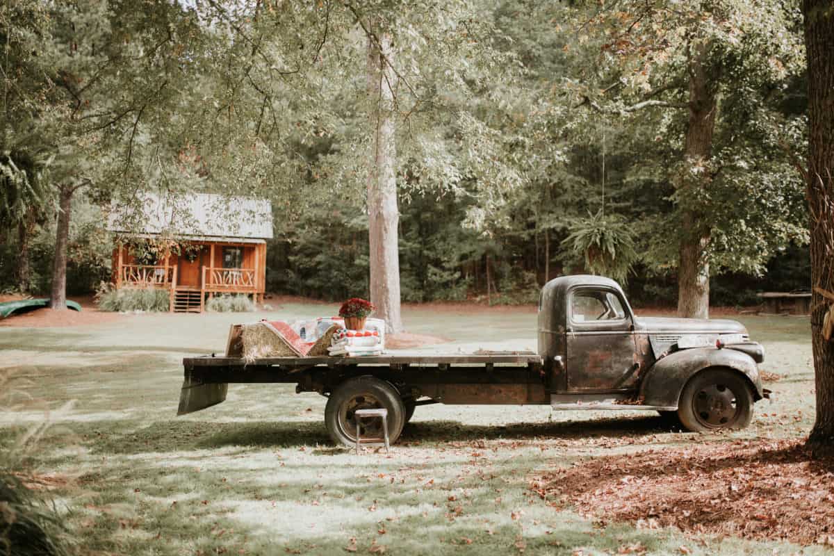 rustic truck at vintage wedding venue in georgia